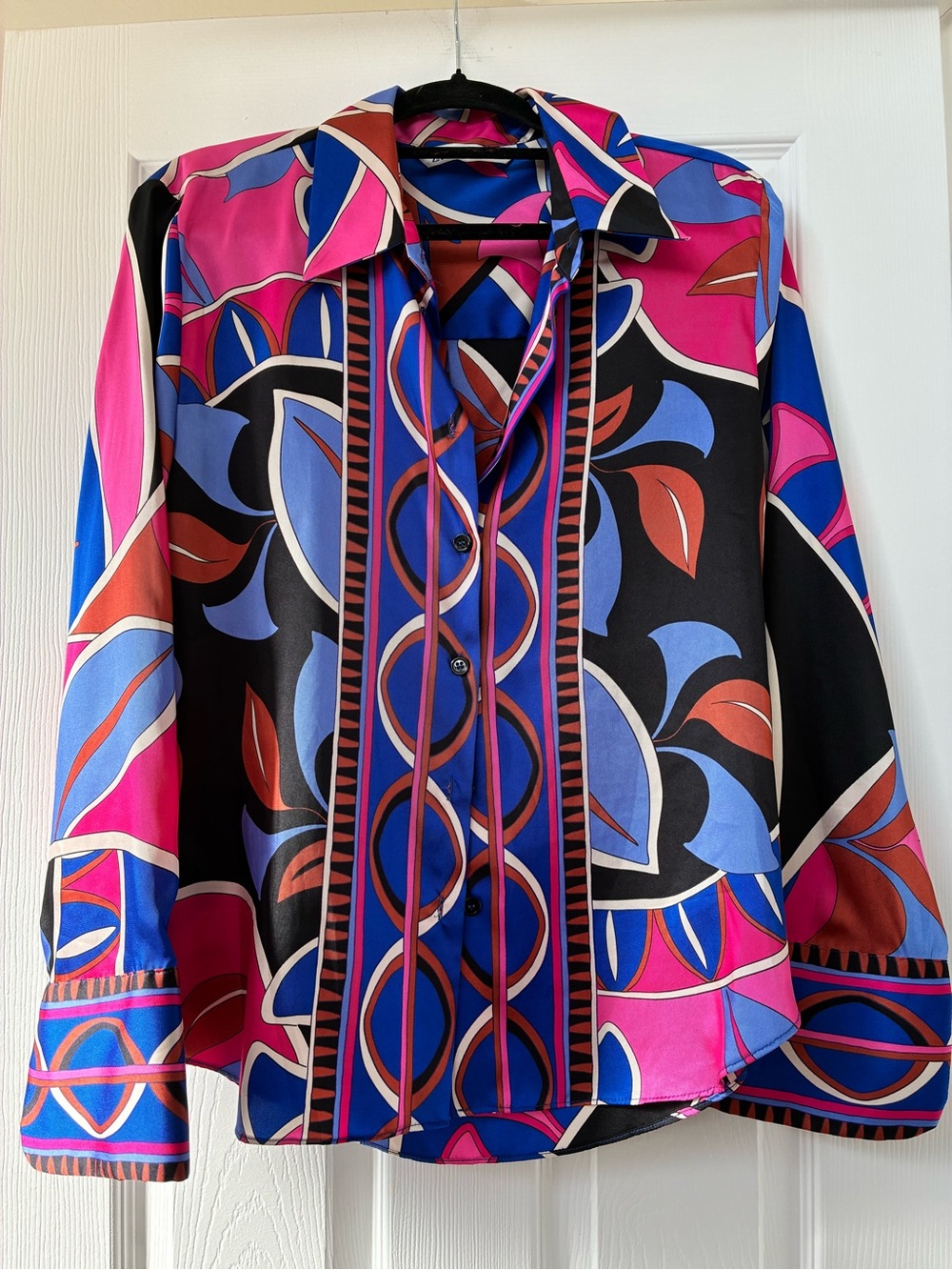Zara Bright Blue and Hot Pink abstract Graphic long sleeve top